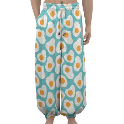 Blue Fried Eggs Pattern Print Lantern Pants