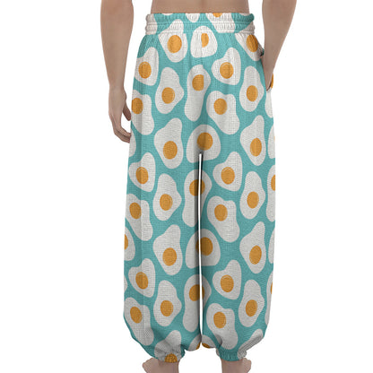 Blue Fried Eggs Pattern Print Lantern Pants