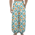 Blue Fried Eggs Pattern Print Lantern Pants