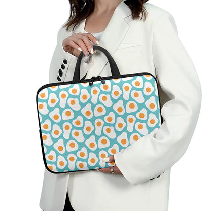 Blue Fried Eggs Pattern Print Laptop Sleeve With Handle