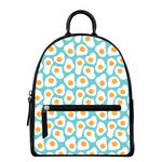 Blue Fried Eggs Pattern Print Leather Backpack