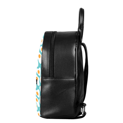 Blue Fried Eggs Pattern Print Leather Backpack