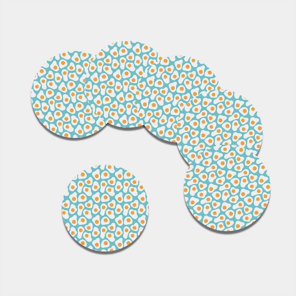 Blue Fried Eggs Pattern Print Leather Coaster Set