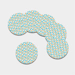 Blue Fried Eggs Pattern Print Leather Coaster Set