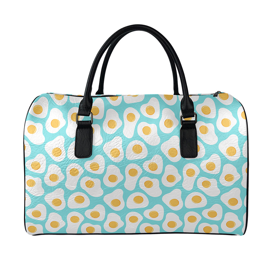 Blue Fried Eggs Pattern Print Leather Duffle Bag