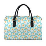 Blue Fried Eggs Pattern Print Leather Duffle Bag