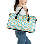 Blue Fried Eggs Pattern Print Leather Duffle Bag