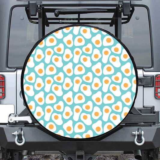 Blue Fried Eggs Pattern Print Leather Spare Tire Cover