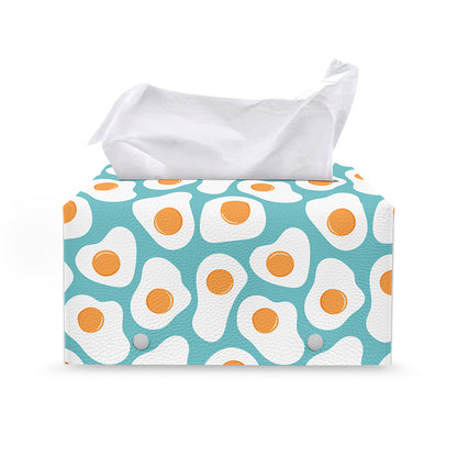 Blue Fried Eggs Pattern Print Leather Tissue Box Cover