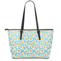 Blue Fried Eggs Pattern Print Leather Tote Bag With Zipper