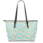 Blue Fried Eggs Pattern Print Leather Tote Bag