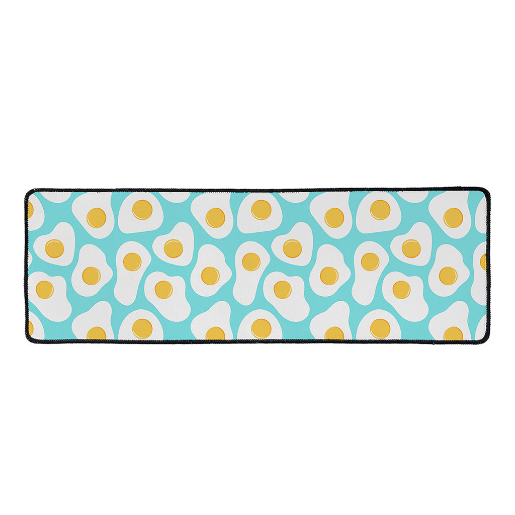 Blue Fried Eggs Pattern Print Long Kitchen Mat