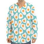Blue Fried Eggs Pattern Print Long Sleeve Baseball Jersey