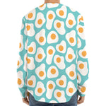 Blue Fried Eggs Pattern Print Long Sleeve Baseball Jersey