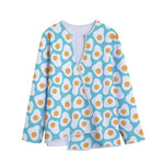 Blue Fried Eggs Pattern Print Long Sleeve Short Coat