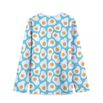 Blue Fried Eggs Pattern Print Long Sleeve Short Coat