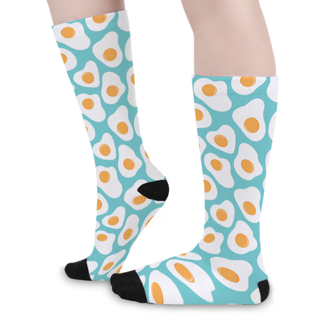 Blue Fried Eggs Pattern Print Long Socks
