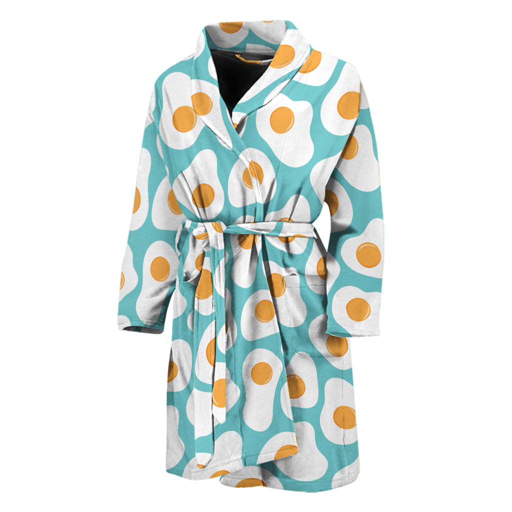 Blue Fried Eggs Pattern Print Men's Bathrobe