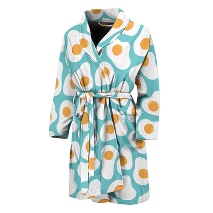 Blue Fried Eggs Pattern Print Men's Bathrobe