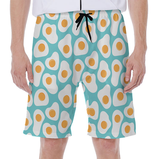 Blue Fried Eggs Pattern Print Men's Beach Shorts