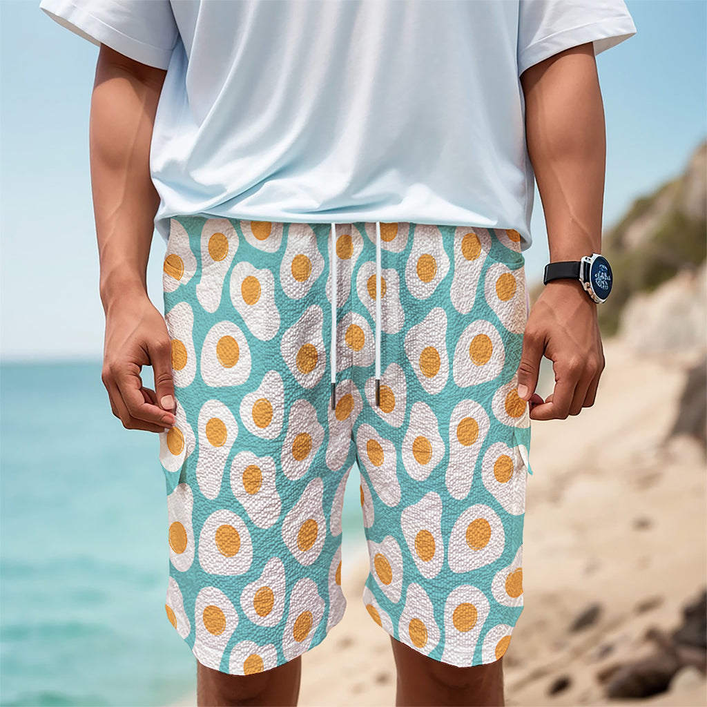 Blue Fried Eggs Pattern Print Men's Cargo Shorts