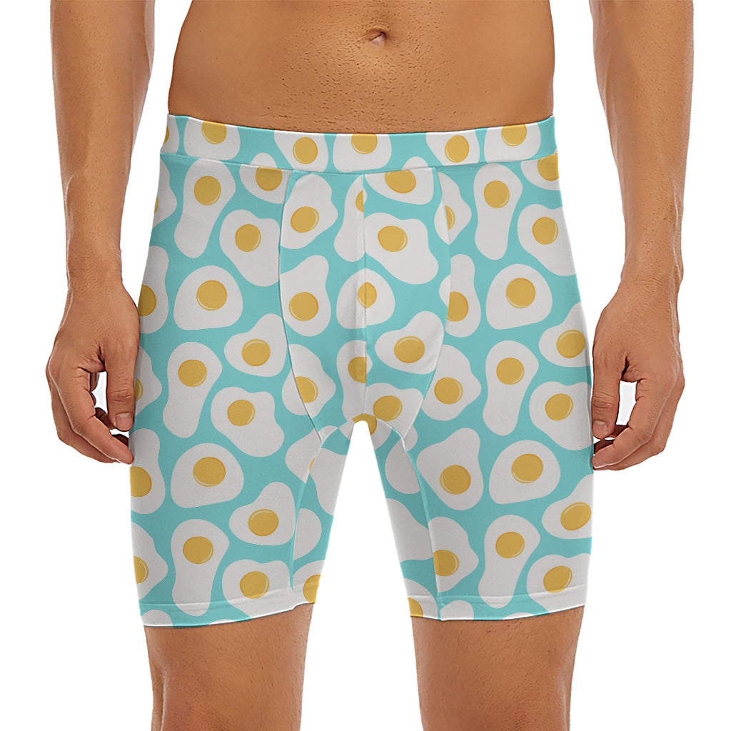 Blue Fried Eggs Pattern Print Men's Long Boxer Briefs