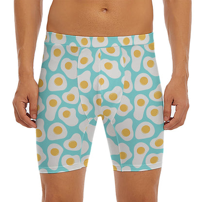 Blue Fried Eggs Pattern Print Men's Long Boxer Briefs