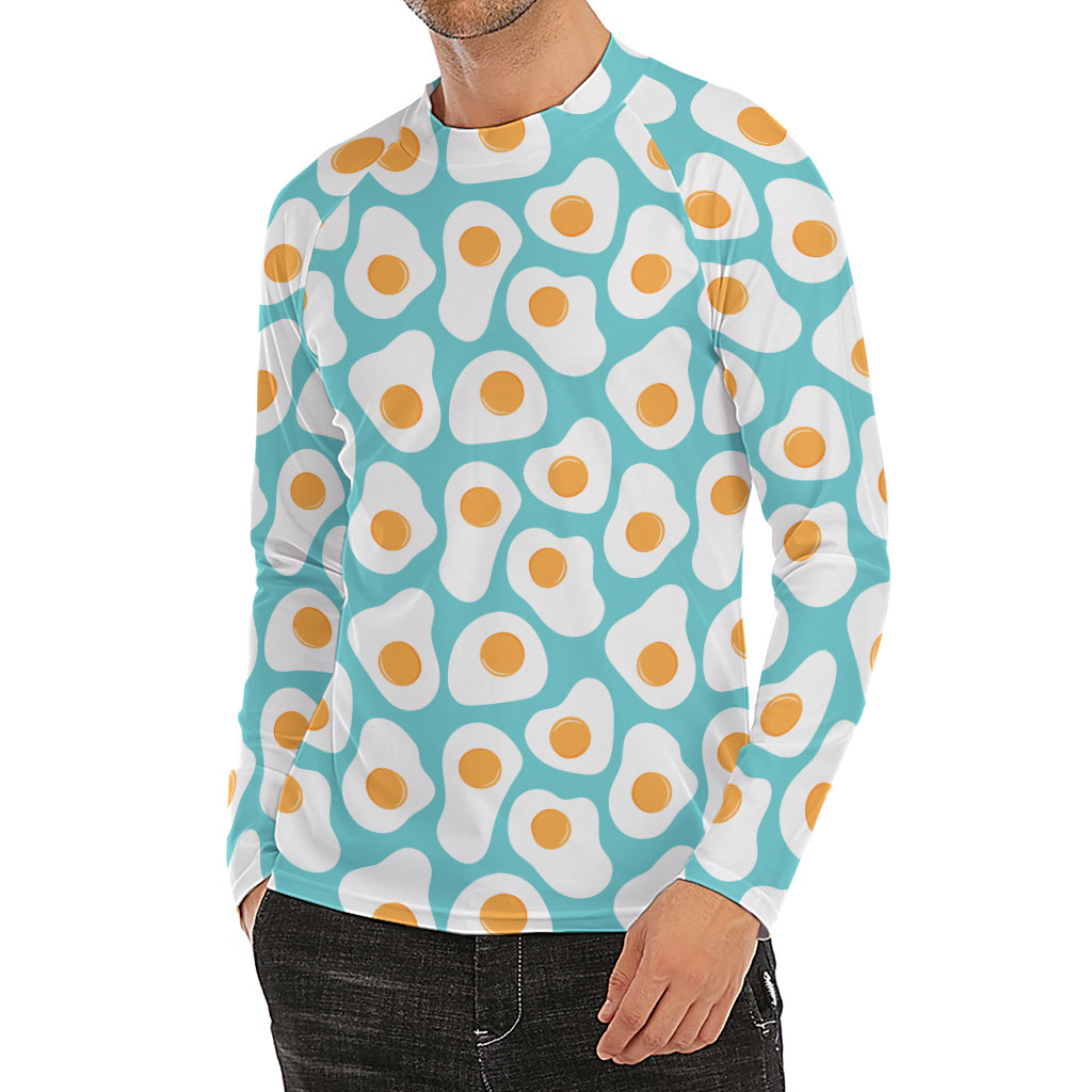 Blue Fried Eggs Pattern Print Men's Long Sleeve Rash Guard