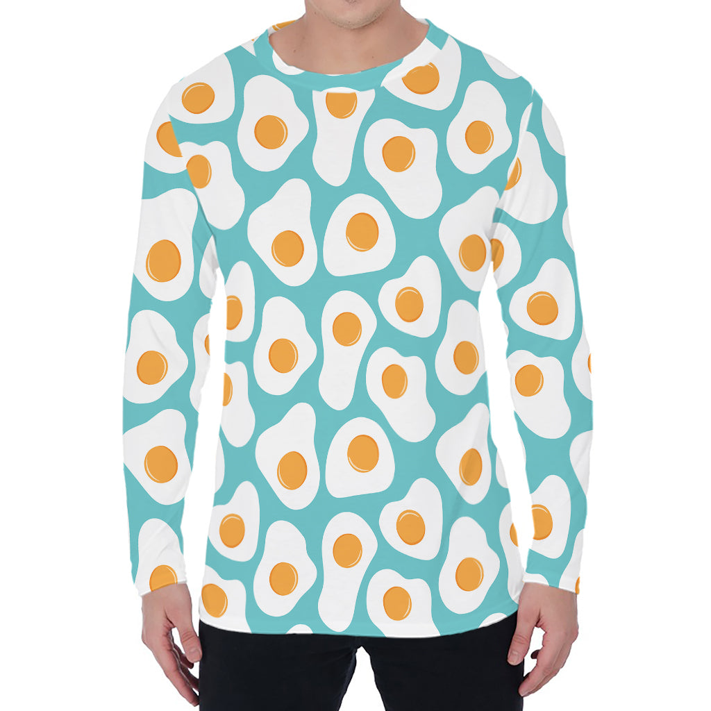 Blue Fried Eggs Pattern Print Men's Long Sleeve T-Shirt