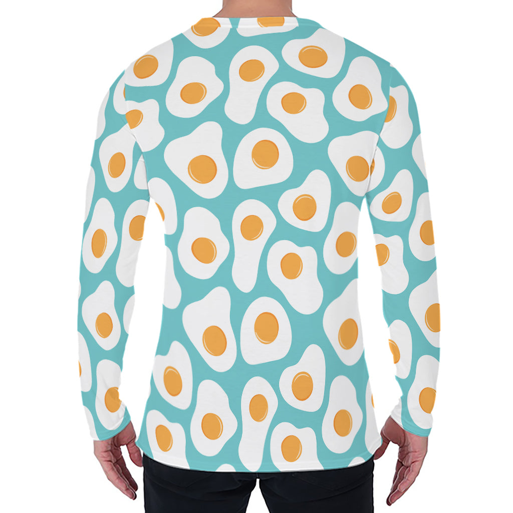 Blue Fried Eggs Pattern Print Men's Long Sleeve T-Shirt