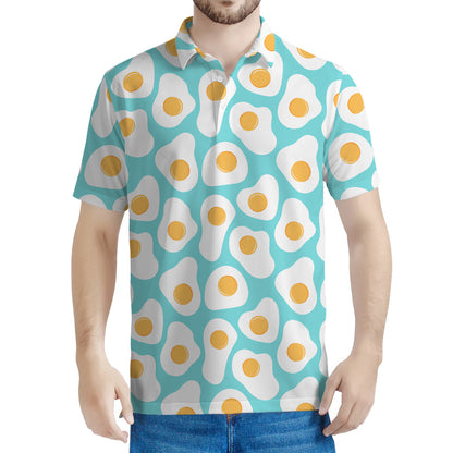Blue Fried Eggs Pattern Print Men's Polo Shirt