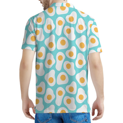 Blue Fried Eggs Pattern Print Men's Polo Shirt