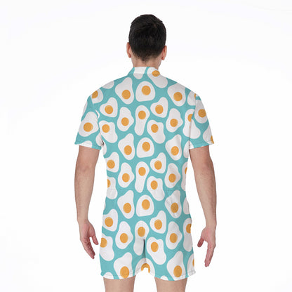 Blue Fried Eggs Pattern Print Men's Rompers