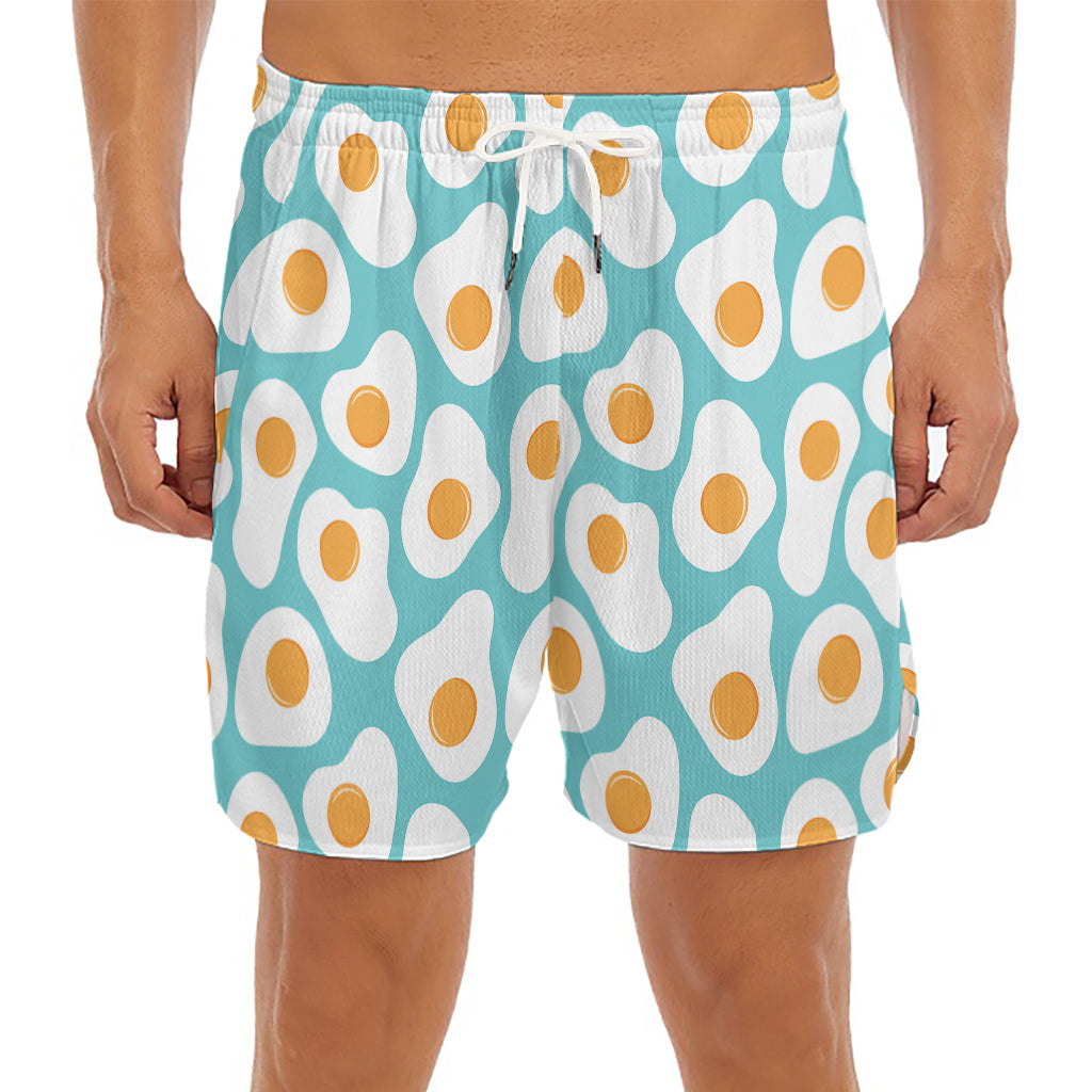 Blue Fried Eggs Pattern Print Men's Split Running Shorts