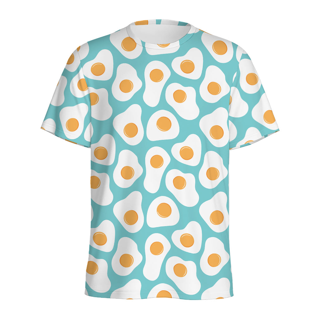 Blue Fried Eggs Pattern Print Men's Sports T-Shirt