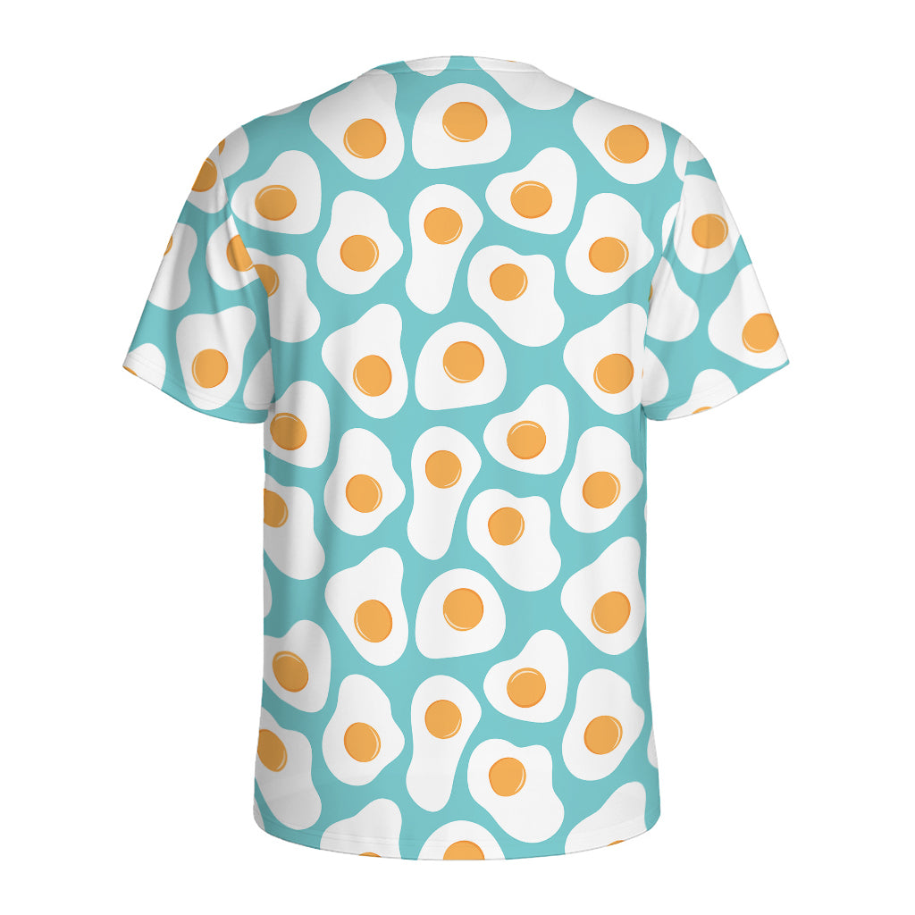 Blue Fried Eggs Pattern Print Men's Sports T-Shirt