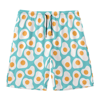 Blue Fried Eggs Pattern Print Men's Swim Trunks