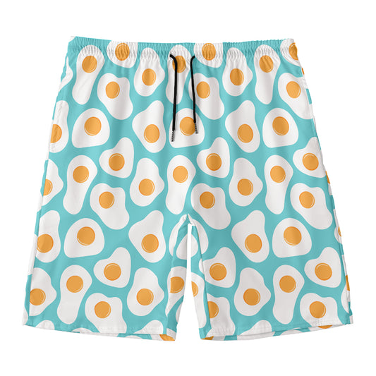 Blue Fried Eggs Pattern Print Men's Swim Trunks