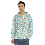 Blue Fried Eggs Pattern Print Men's Velvet Pullover Hoodie