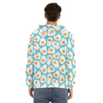 Blue Fried Eggs Pattern Print Men's Velvet Pullover Hoodie