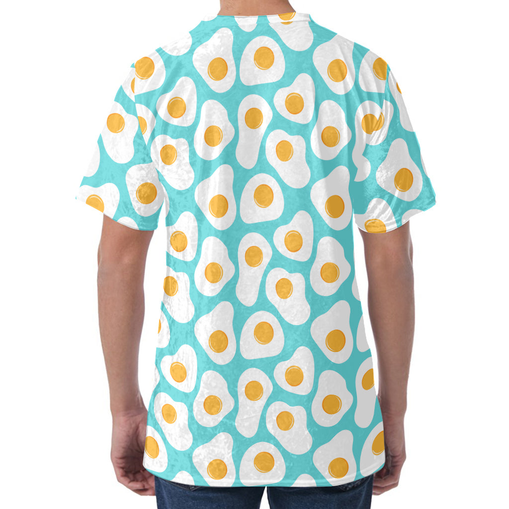 Blue Fried Eggs Pattern Print Men's Velvet T-Shirt