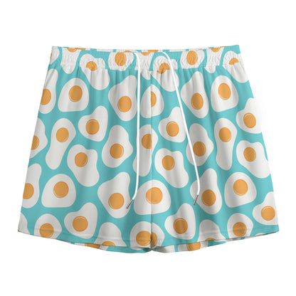 Blue Fried Eggs Pattern Print Mesh Shorts