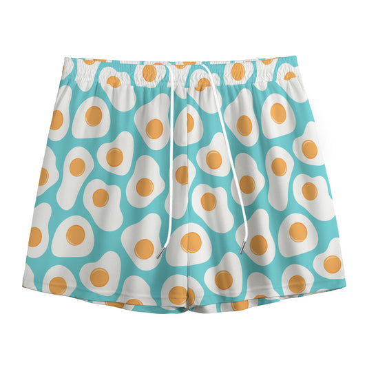 Blue Fried Eggs Pattern Print Mesh Shorts