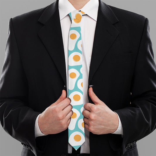 Blue Fried Eggs Pattern Print Necktie