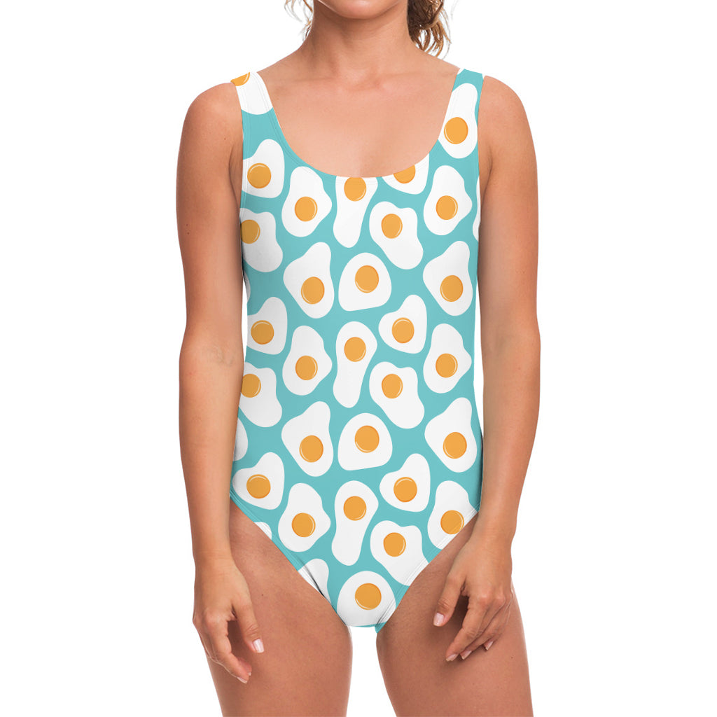 Blue Fried Eggs Pattern Print One Piece Swimsuit