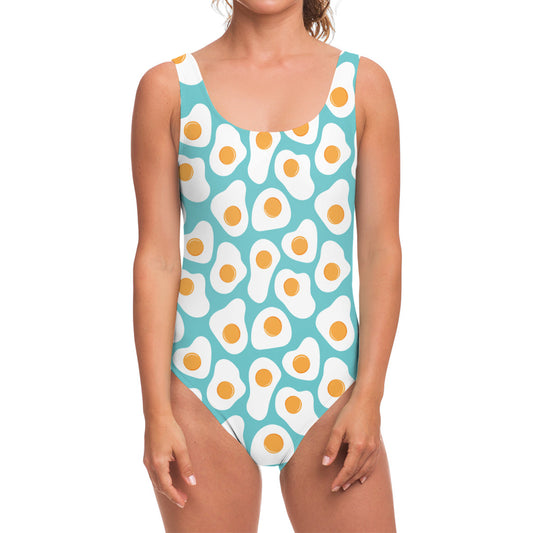 Blue Fried Eggs Pattern Print One Piece Swimsuit