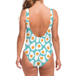 Blue Fried Eggs Pattern Print One Piece Swimsuit