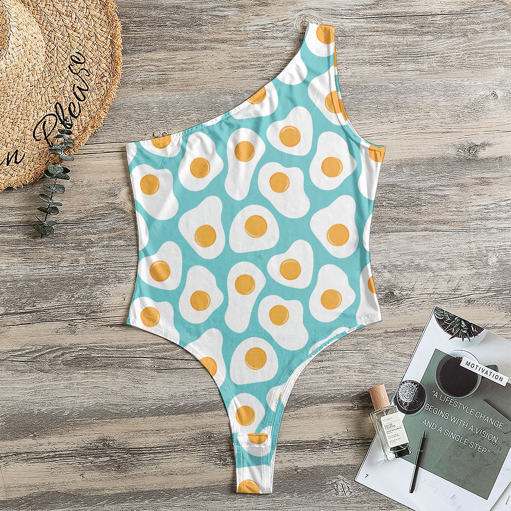 Blue Fried Eggs Pattern Print One Shoulder Bodysuit