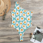 Blue Fried Eggs Pattern Print One Shoulder Bodysuit