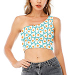 Blue Fried Eggs Pattern Print One Shoulder Crop Top